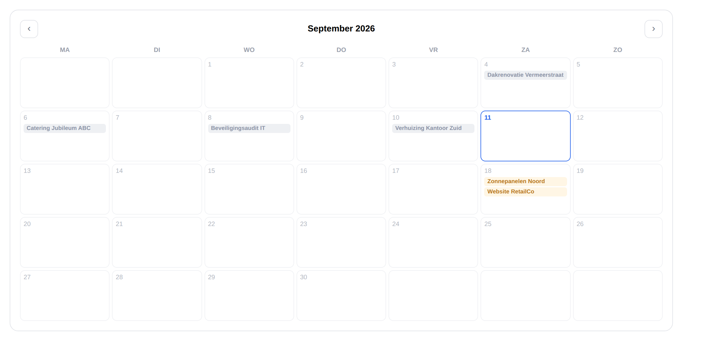 Kalenderweergave met deadlines per fase
