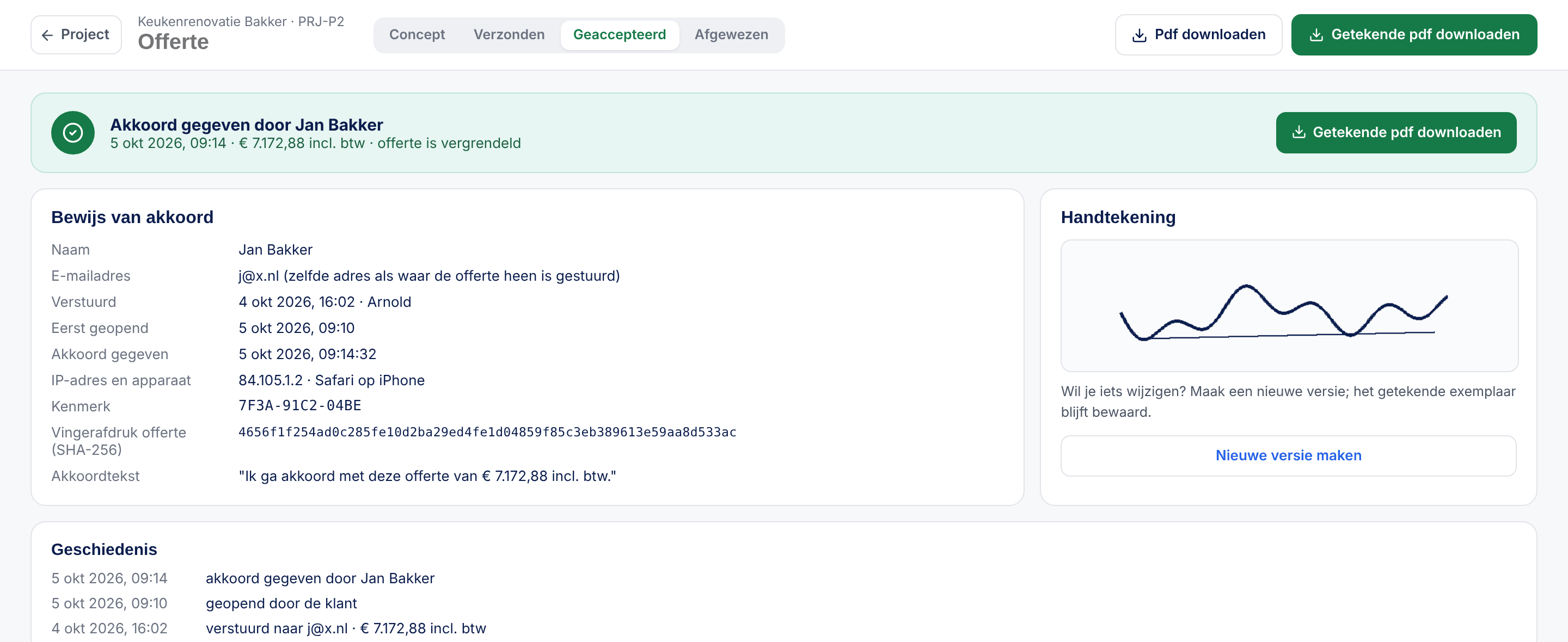 Bewijs van akkoord bij een getekende offerte